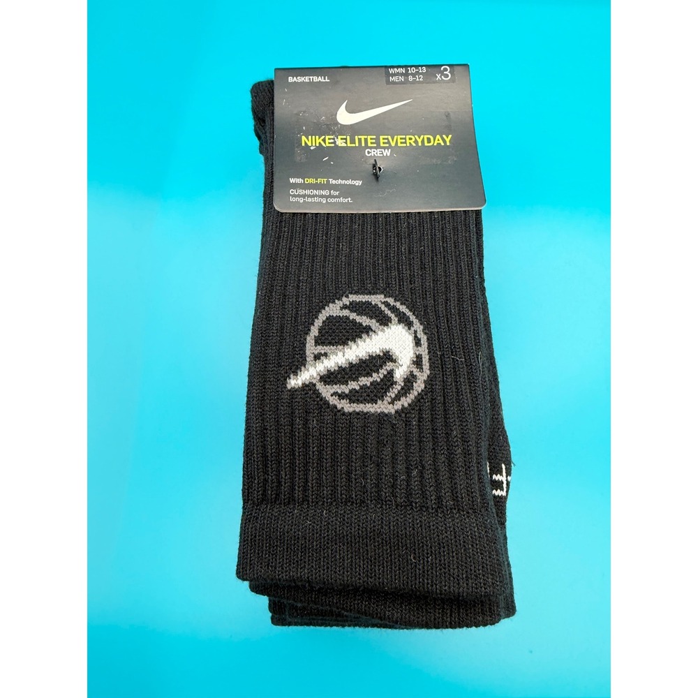 Nike Elite Everyday Crew Socks Unisex Large Black NEW 3 Pack Basketball Sock